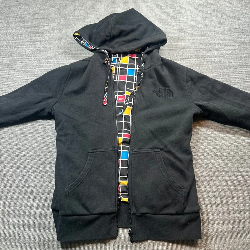 The North Face Reversible Hoodie Jacket Small Black Multi Color Geometric